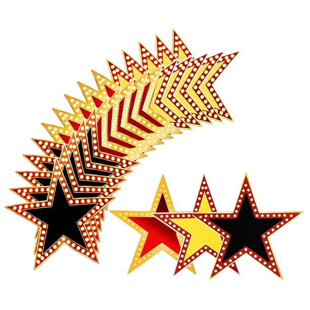 18 láminas de estrellas de cartón para decoración de fiestas temáticas de alfombra roja. Estrellas de cartón recortadas para decorar la pared del aula, el tablón de anuncios o la noche de cine.