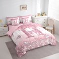 thumbnail image 3 of Homewish Pink Sequin Print H Twin Bedding Sets 7-Piece for Kids, Romantic Diamond Love Heart Bedding Comforter Set, Fashion Mabrling Abstract Reversible Sheet Sets, Lightweight Room Decor, 3 of 7