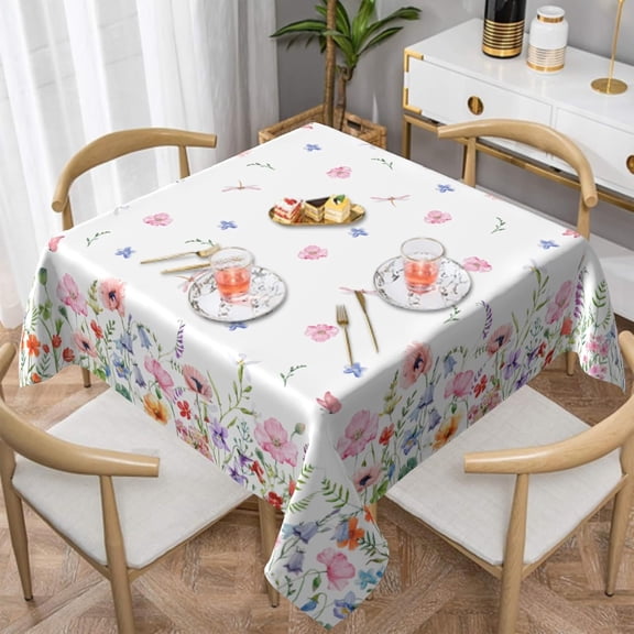 Spring Tablecloth 54×54 Inch Square Pink Floral Holiday Table Cloth Water-Resistant Spill-Proof Washable Fabric Table Cover for Kitchen Dining Party Picnic Indoor Outdoor