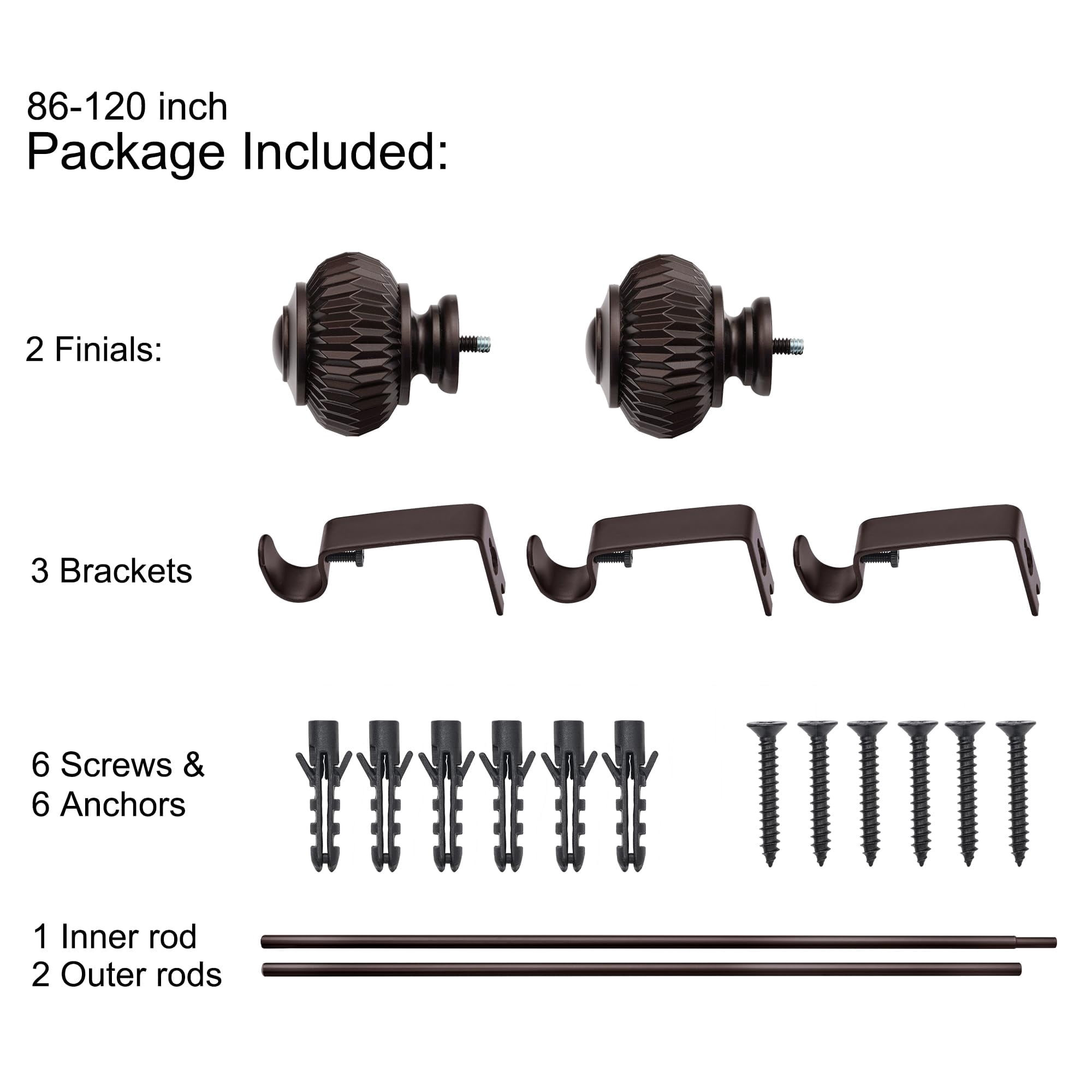 UTOPIA ALLEY Wall Mounted 3/4 Inch Curtain Rod - Curtain Rods For Windows 86 to 120 Inch, Adjustable Drapery Rods, Oil Rubbed Bronze Bedroom Curtain Rods, Tapestry Poles (Oil Rubbed Bronze, 86"-120")