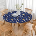 thumbnail image 3 of Blue Gold Sun Moon Star Zodiac Pattern Round Fitted Tablecloth with Elastic Edge,Dining Table Cover Waterproof,Outdoor Round Tablecloth for Camping,Dining,Indoor and Outdoor, 3 of 7