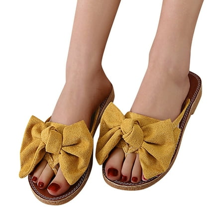 

Aayomet Slippers for Women Indoor And Outdoor Sandals For Women Ladies Fashion Solid Flat Slippers Bownot Sandals Casual Shoes Yellow 6.5