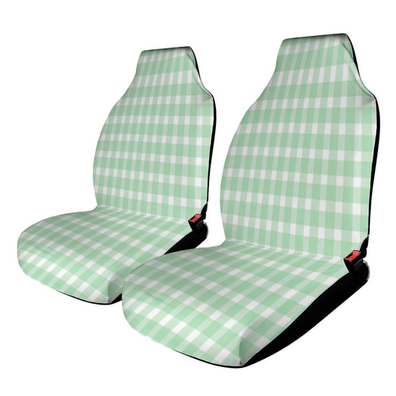 Car Seat Covers Green Checkered Pattern Design. 2 Piece Soft Bucket Auto Seat Protector Universal Fit for SUV Sedan Van