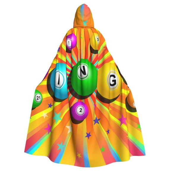 Unisex Hooded Cloak Adult Lightweight Overcoat Bingo Balls Colorful Cloak for Halloween Cosplay Costumes