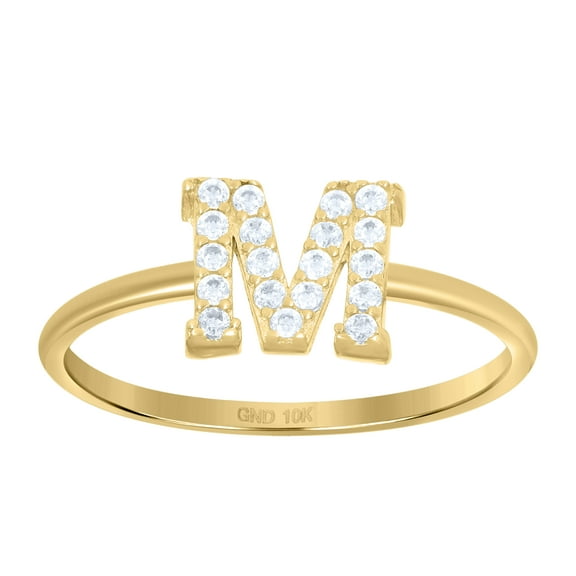 10kt Real Yellow Gold Womens Cubic Zirconia Initial Alphabet M Ring