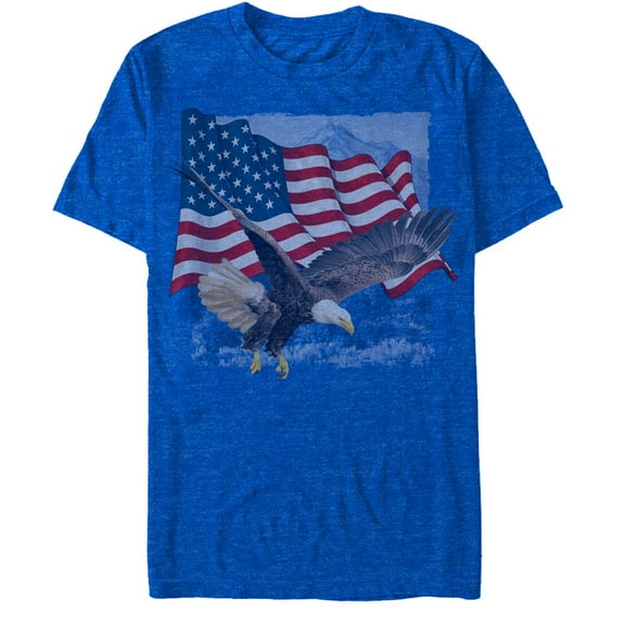 Men's Lost Gods Fourth of July American Flag Eagle Soar Graphic Tee Royal Blue Heather Large