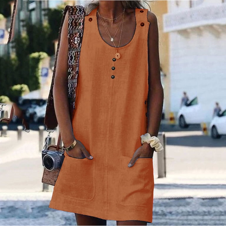 knee length dresses for ladies Linen Blend Shirt Dress Linen / M
