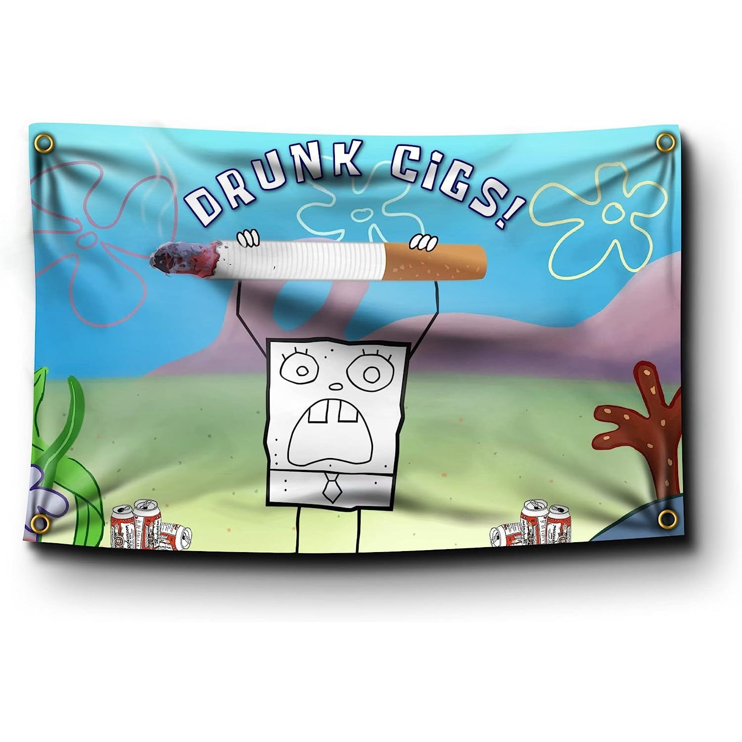 Banger Doodle Bob Drunk Cigs Holding Cigarette Funny Sponge Bob Wall