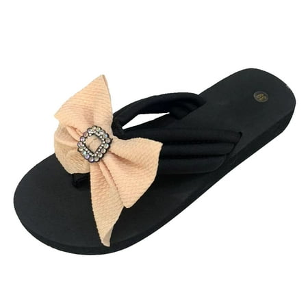 

Qufokar Boots Women Mid Calf Fashion High Wedge Sandals for Women Slippers for Women Ladies Summer Bohemian Flip Flops Open Toe Bow Decoration Sandals Casual Shoes
