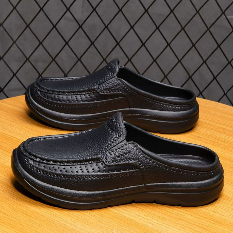 Men s Leather Mules Clogs Slippers Breathable Punching Comfortable Slip On Loafers Outdoor Casual Non Slip Driving Shoes Walmart