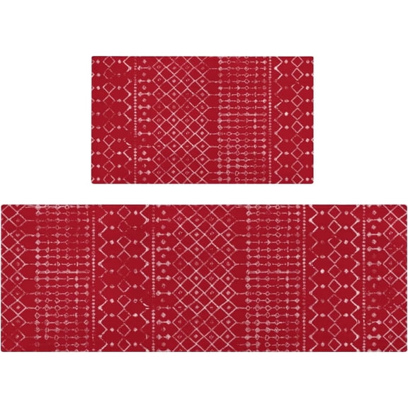Kitchen Rugs and Mats Non Skid Washable Set of 2,Boho Moroccan Modern Farmhouse Faded Bohemian Runner Rug with Rubber Backing for Kitchen Decor and Accessories (Red 17"x47" 17"x30")