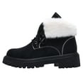 thumbnail image 5 of Rokment Fuzzy Snow Combat Boots for Women Fashion Casual Plush Lace up Platform Chunky Winter Ankle Booties Non Slip Mid Calf Short Work Boots Black Size 6.5, 5 of 7