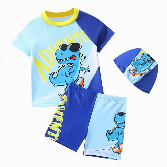 TOWED22 Baby Little Boys 2-10T Summer Swimwear 3 Piece Rash Guard Bathing Suits Sun Protection Swimsuits Beachwear Light Blue,4-5 Y
