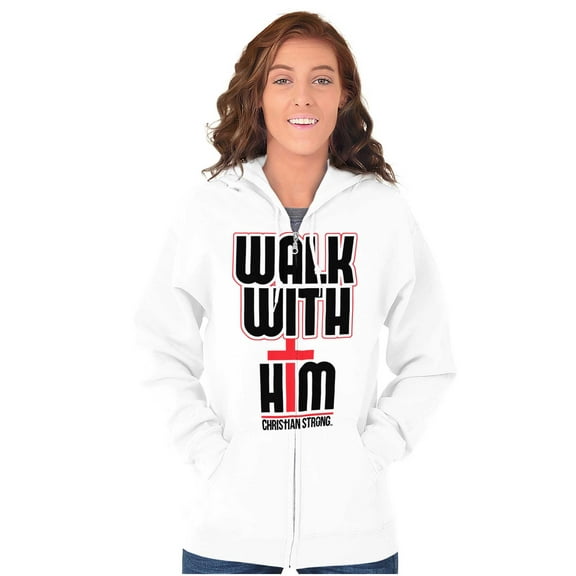 Walk With Him Jesus Christ Faith Zip Up Hoodie Men's Women's Brisco Brands S