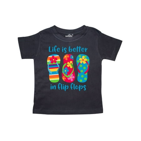 

Inktastic Life Is Better Flip Flops Gift Toddler Toddler Girl T-Shirt
