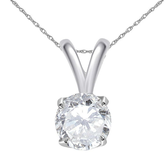 0.20 Carat Real Diamond, Solitaire Pendant Necklace14K White Gold Round- Brilliant cut Diamond color I-J clarity i1i2