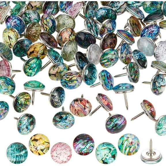 100pcs 50 Styles Abstract Shell Thumb Tacks Decorative Push Pins Half Round Iron Drawing Pins Wall Pins for Map Corkboard Bulletin Board Calendar Photo Office Home Craft Projects
