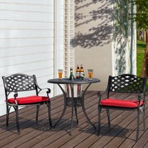 Nuu Garden 3 Pieces Cast Aluminum Outdoor Patio Bistro Set with Cushions, Patio Furniture Set with Umbrella Hole All-Weather Small Patio Table and Chairs,Black&Red
