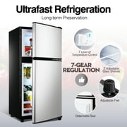 GGTB 3.0 Cu.ft Retro Double Door Mini Fridge with Freezer, Compact Small Refrigerator with Reversible Doors for Dorm Apartment Bedroom Office, Silver