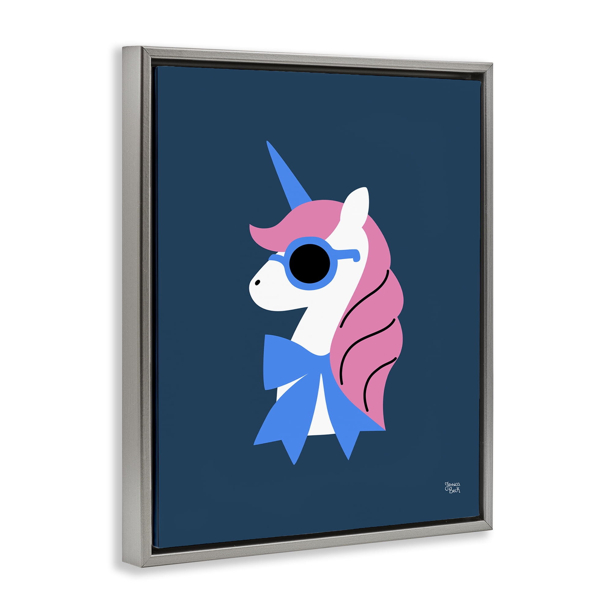 Stupell Industries Stylish Unicorn in Sunglasses Fantasy & Sci-Fi Painting Gray Floater Framed Canvas Art Print Wall Art, 17 x 21