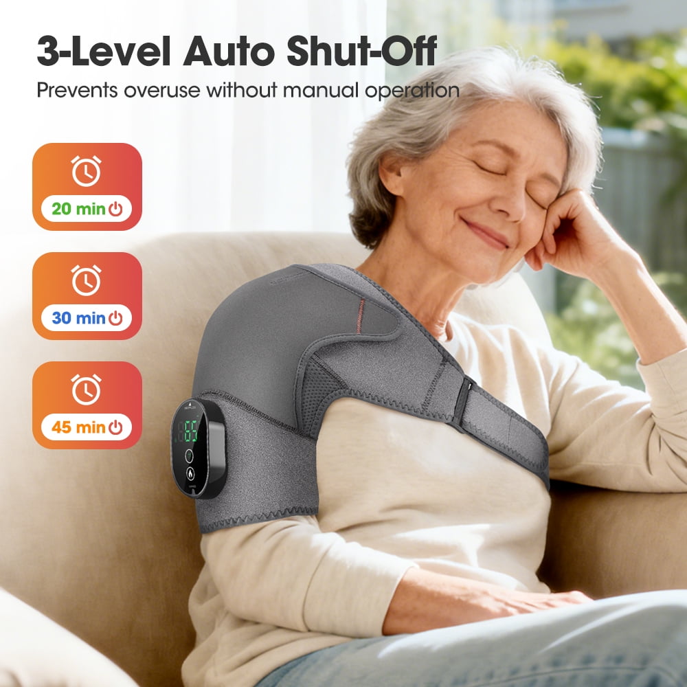 Heated Shoulder Wrap, Cordless Shoulder Heating Pad for Men Women, Electric Shoulder Heated Brace, 5 Heat Settings, 3 Auto-Off (Grey)