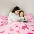 thumbnail image 4 of Homewish Girly Pink Dinosaur Bedding Comforter Set 7 Pieces, Cute Cartoon Animal Full Bedding Set, Teens Kids Boys Girls Reversible Fitted Sheet Flat Sheet, Breathable Home Decor, 4 of 7