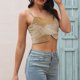 thumbnail image 4 of Gibobby Terciopelo con cuello en V para mujer con relleno en el pecho debajo de la abertura en el pecho, blusa corta en el pecho, chaleco con parte superior Halter(Caqui,M), 4 of 5