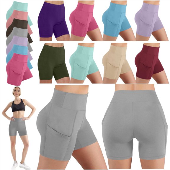 QATAINLAV Women's High Waist Biker Shorts with Pockets Plus Size Tummy Control Workout Athletic Running Yoga Shorts Ladies Fitness Short Leggings Hot Pink XXXXL