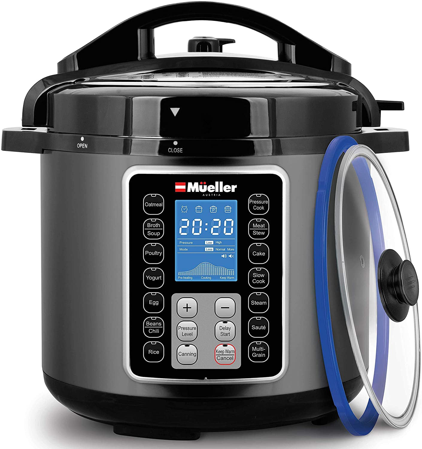Mueller 6 Quart Pressure Cooker 10 in 1, Cook 2 Dishes at Once 
