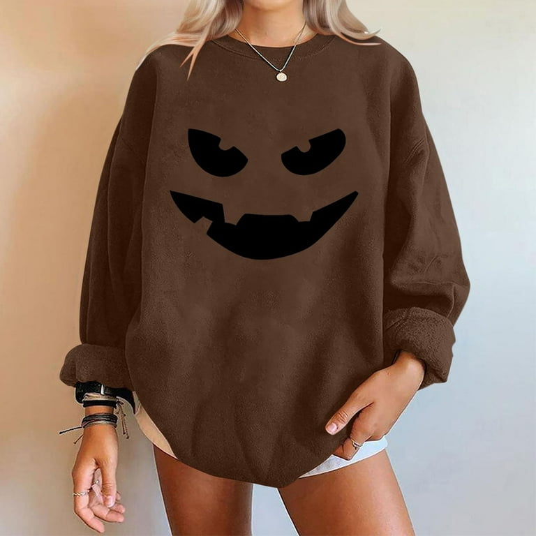 Ykohkofe Preppy Sweatshirt Women S Halloween Pumpkin Graphic Hoodies Plus Size Tops For Women Halloween Hoodies Pumpkin Coffee Striped Sweatshirt Women Anime Hoodie Walmart