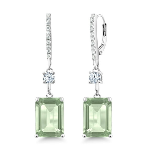 Gem Stone King 925 Sterling Silver Green Prasiolite Dangle Earrings for Women (14.00 Cttw, Gemstone Birthstone, Emerald Cut 14X10MM)