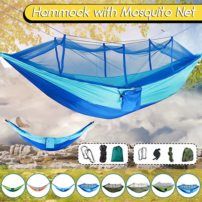 Outdoor Camping 2Person Travel Hanging Hammock Bed Mosquito Net Tent Swing 662lb 