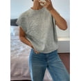 thumbnail image 4 of Women'S Ribbed Sweater Crew Neck Short Sleeve Loose Fit Floral Knit Pullover Tops Silver S, 4 of 8