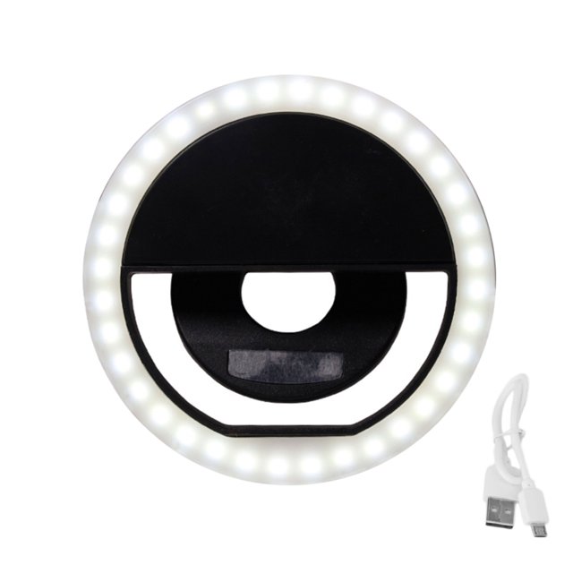 Lámpara LED Selfie Mini Luz de anillo de teléfono recargable Luz de noche para fotografía portátil, Negro Inevent EL001258-04