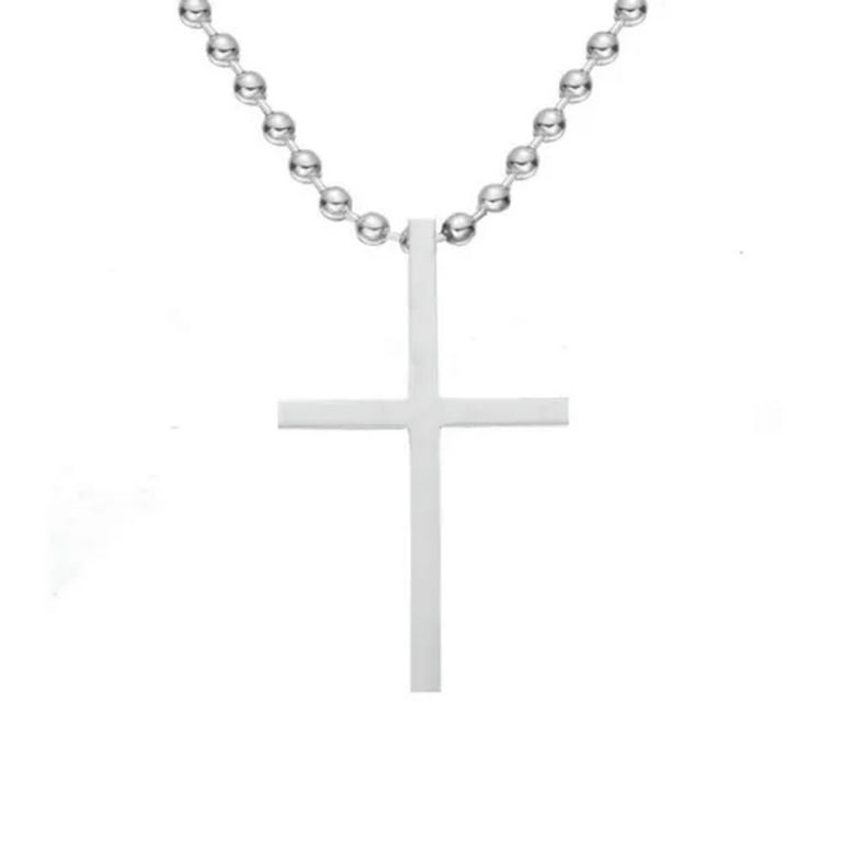 QQTDFG Silver Stainless Steel Cross Pendant Necklace for Men Women