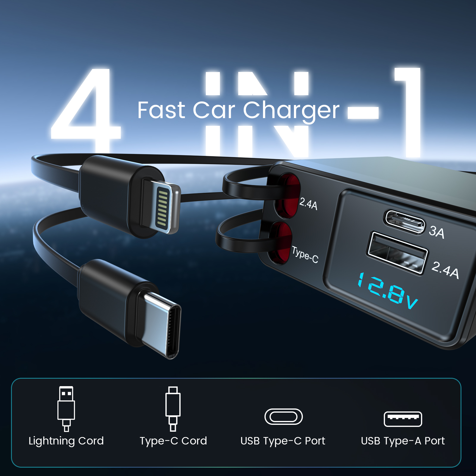 Nexpow 150W Multiport Fast Car Charger with Built-In Cables photo 7