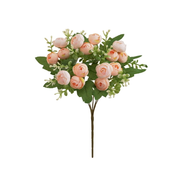 Ramo de flores de seda de rosa con té artificial | 15-Brotes principescos | Tallos de camelia falsa realistas de 12 pulgadas, duraderos, resistentes al desvanecimiento | Decoración del centro de