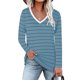 thumbnail image 1 of Sudadera con cuello en V a rayas y manga larga con abertura lateral para mujer, informal, holgada, para oficina, azul pavo real XL, 1 of 5