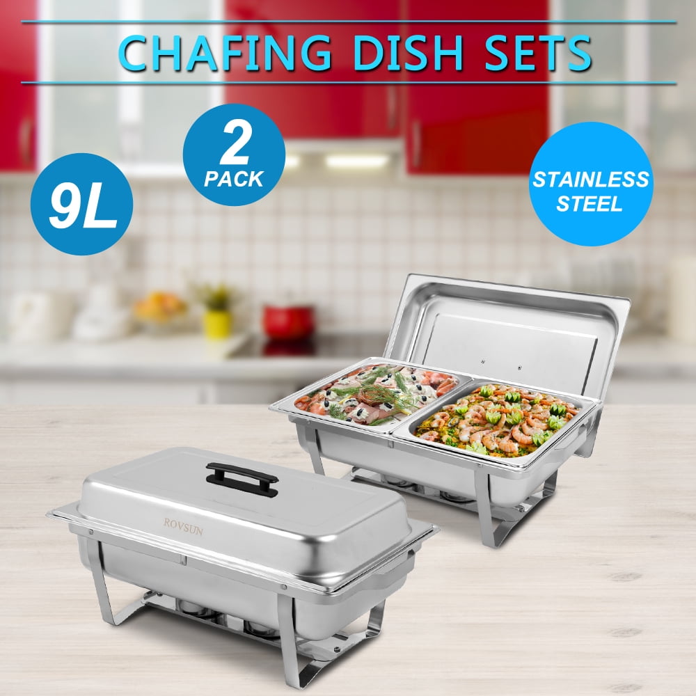 2 Pack Chafing Dish Sets Buffet Catering Stainless Steel W/Tray Folding Chafer 