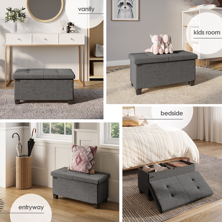 Hearth & Harbor Velvet Storage Ottoman Bench, 30 Inch photo 6