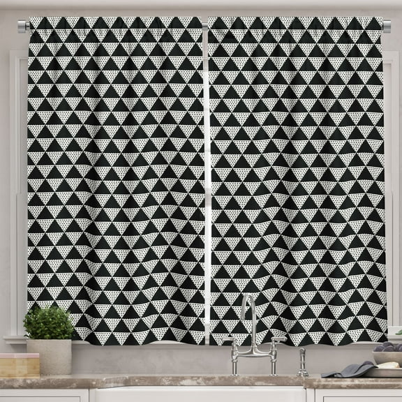 Ambesonne Nordic Kitchen Curtains, Monochrome Geometric, 55"x39", Black and White
