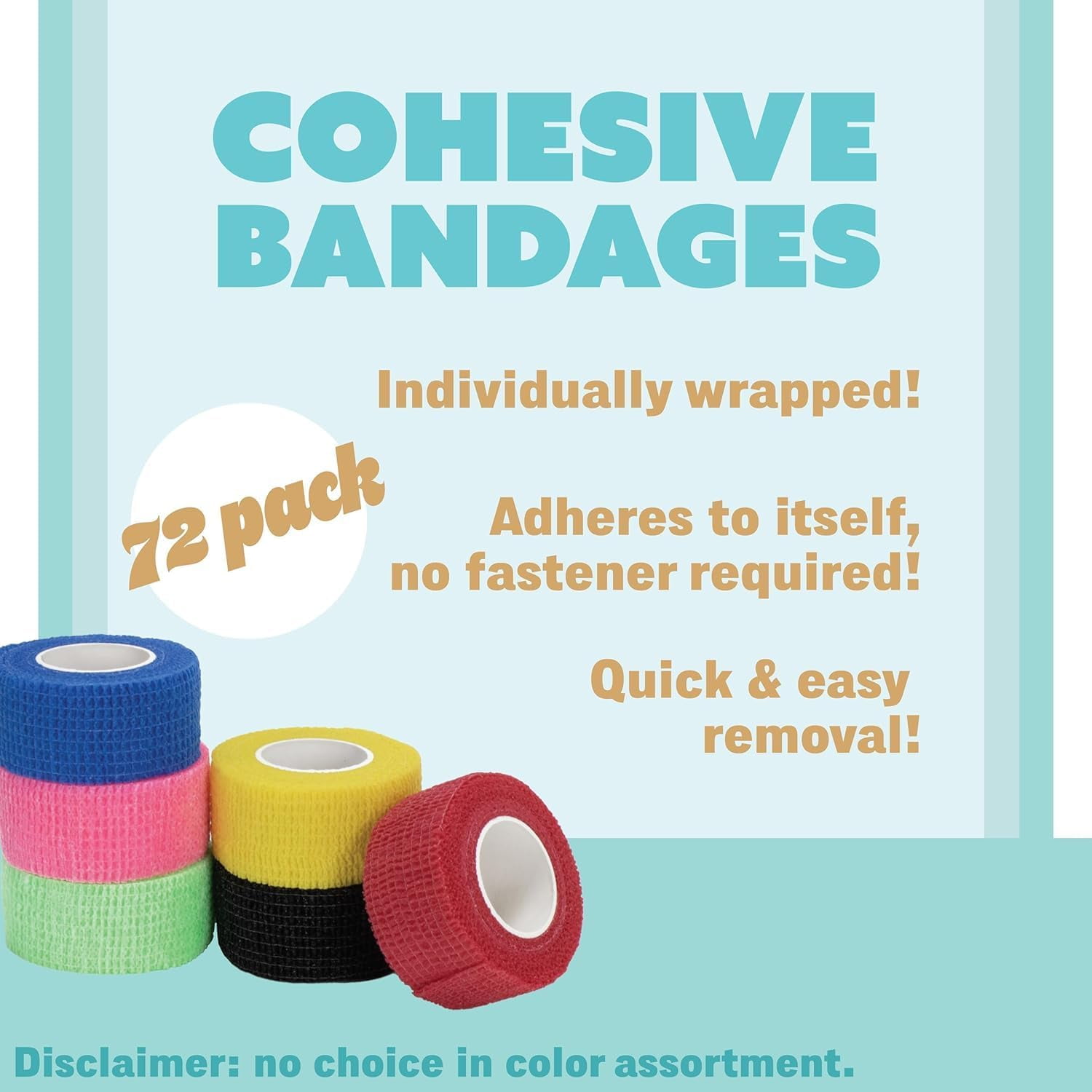 72 Pack 1 Inch x 5 Yards, Self Adherent Bandage Wrap Breathable Cohesive Bandage Rolls, Self Adherent Tape for Sports, Swelling, First Aid, & Sprains