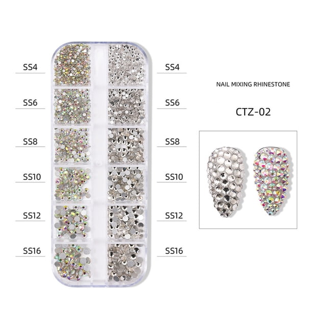 Decoración de uñas con diamantes de imitación planos, mezcla y combina tamaños, pegatinas de cristal para uñas con diamantes de imitación