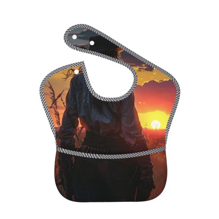 

Bingfone Mess-Proof Baby Bib - Waterproof Bib for Baby Boy or Girl with Food Catcher Pocket Unisex-Sunset Western Cowgirl