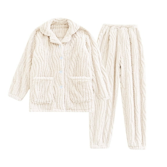 Idoravan Spring Savings Women's Pajama Sets Long Sleeve Pj Tops and Pants 2 Piece Loungewear Set with Pockets White L