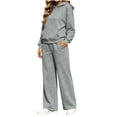thumbnail image 3 of Women 2 Piece Outfits Long Sleeve Cropped Hoodie Sweatshirt High Waist Wide Leg Pants Casual Loose Sweatsuit Set for Daily Workout Jogging Streetwear Gray XL, 3 of 8