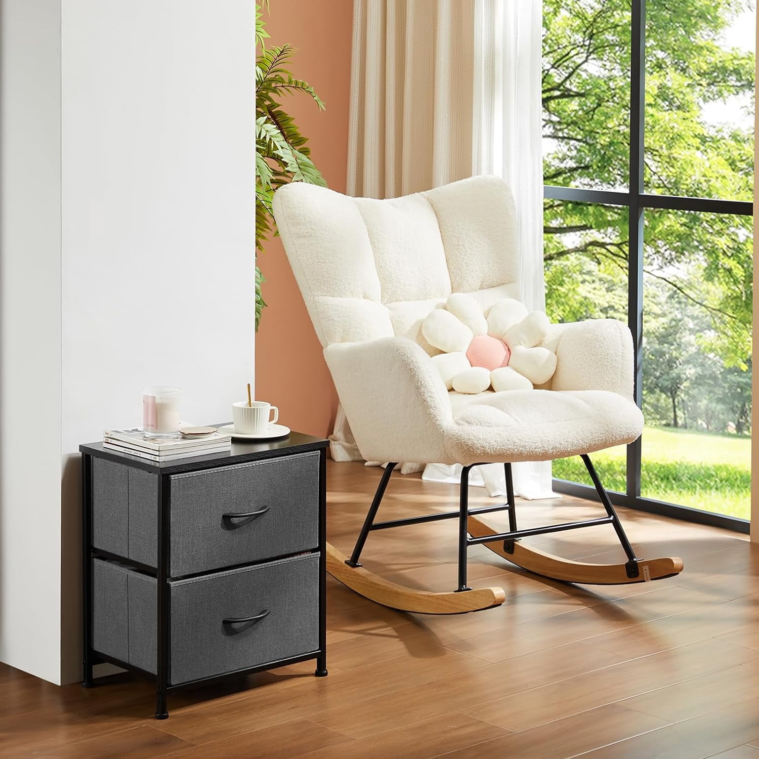 Nightstand Small Dresser with 2 Fabric Drawers Side Tables Bedroom End Table Kids Bedside Storage Furniture for 20 inch Tall Night Stand for Closet, Entryway, College Dorm,Gray(2 Pack)
