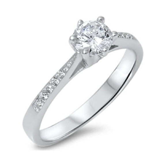 Round Cut Cubic Zirconia Solitaire Ring Sterling Silver 925