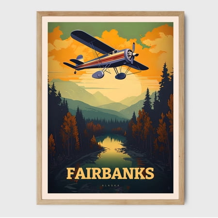 Fairbanks Alaska Airplane Vintage Travel Wall Art, Unframed Paper Poster 8x10in