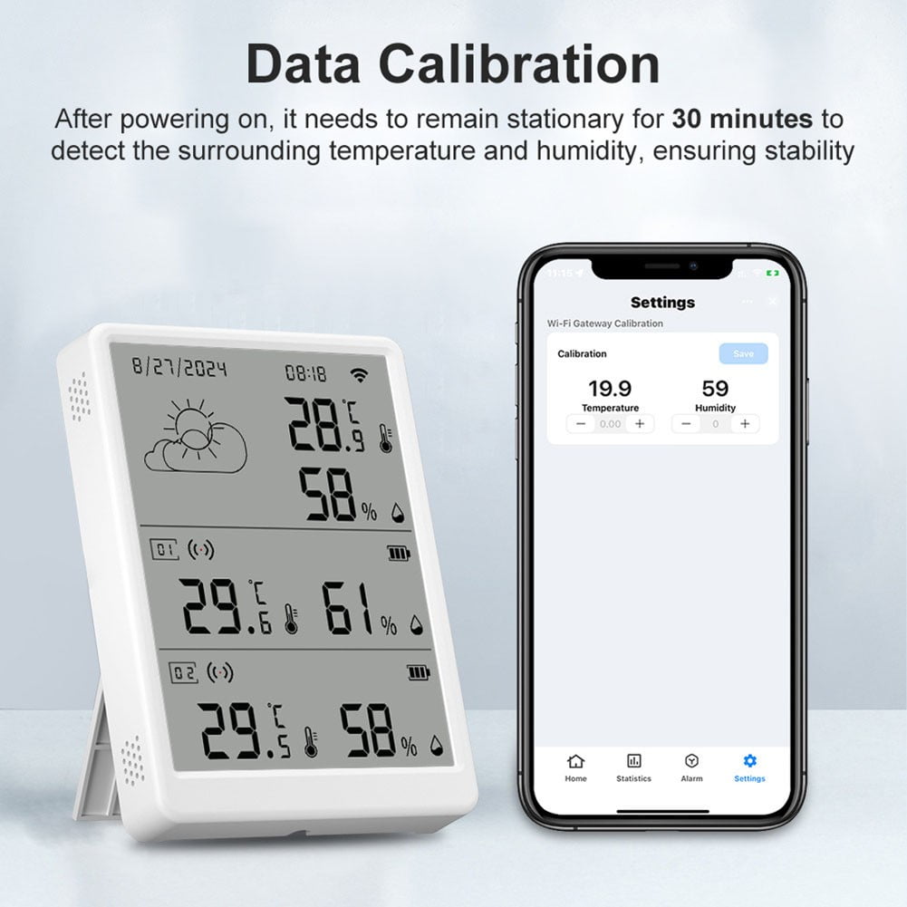 For Tuya WiFi RF433 Temperature Humidity Sensor LCD Screen Station 100 m Range
